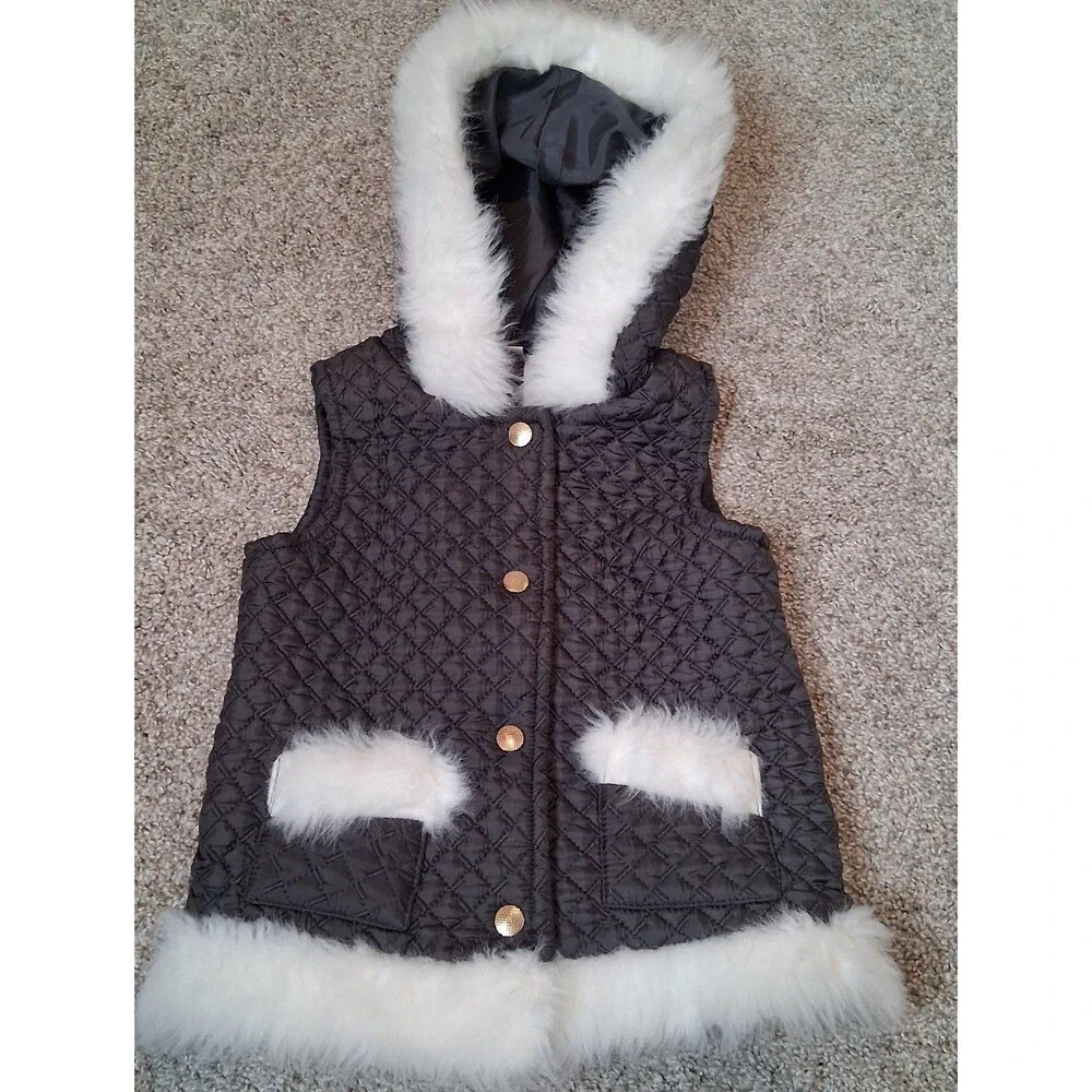 Savannah Toddler Quilted Faux Fur Lined Hood Vest Girls 4T